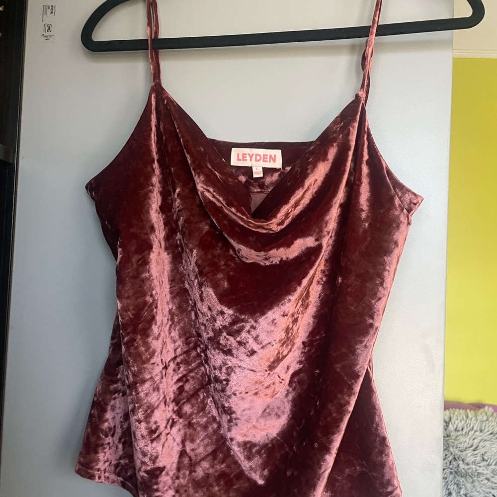 Leyden Velvet Cowl Neck Top- rich antique rose